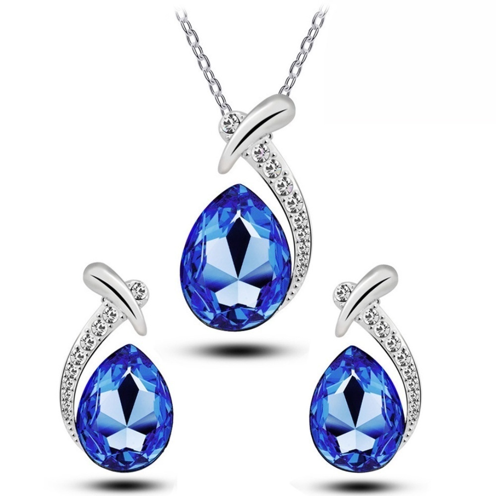 *NURIA* 3-Pc Silver x Dark Blue Fashion Jewelry Set